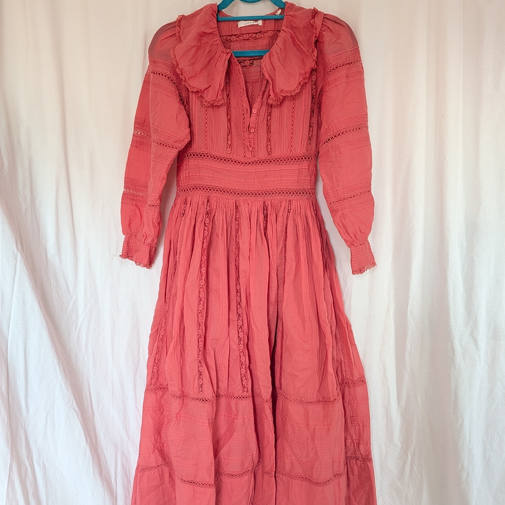 Doen Coral Pink Boho Lace-Trim Dress - Picture 2 of 7